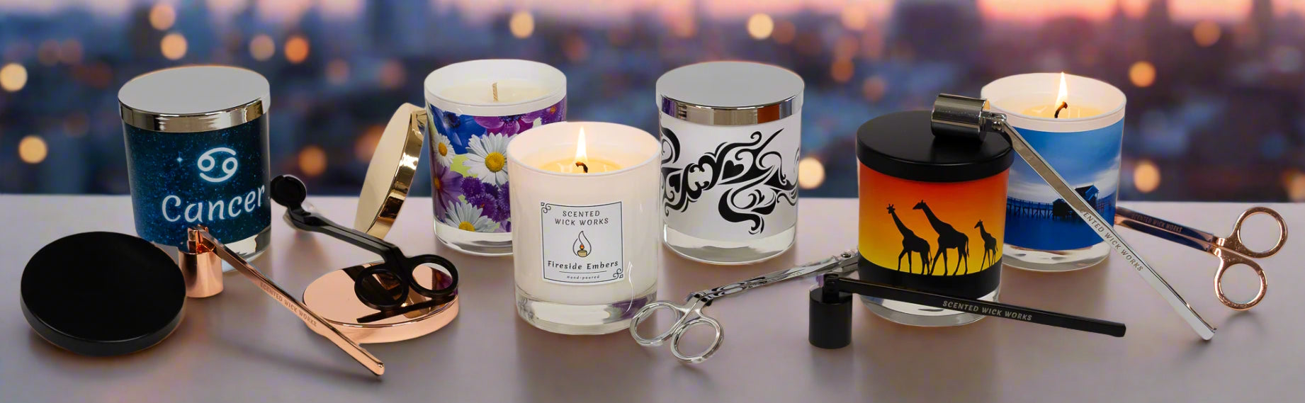 collection of candles and candle accessories