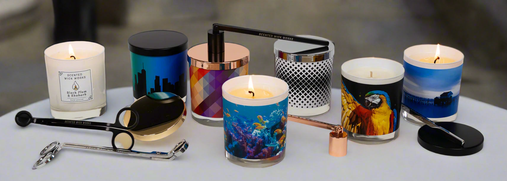 collection of candles and candle accessories