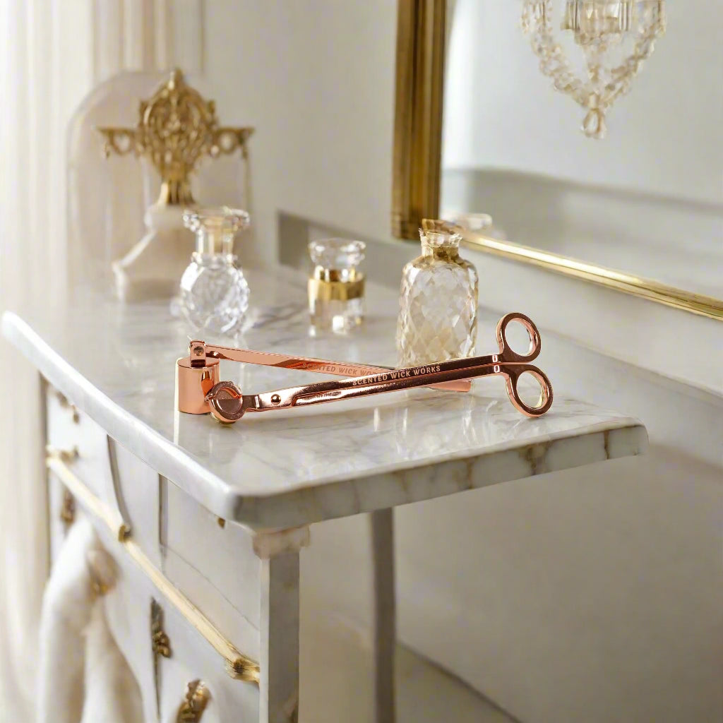 candle wick trimmer and snuffer in rose gold