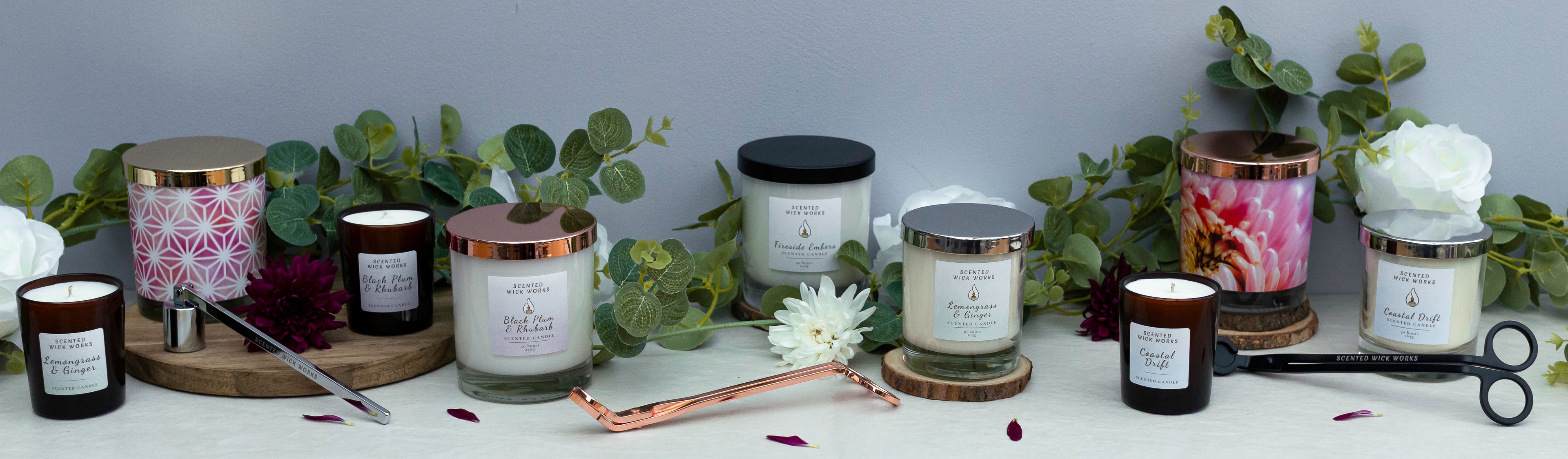 collection of candles and candle accessories